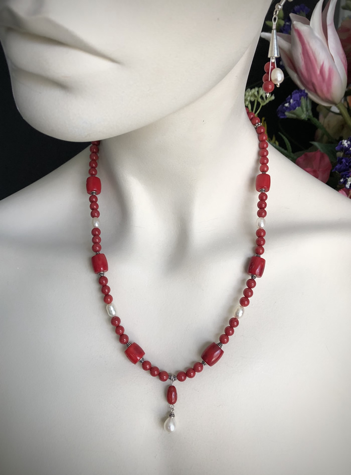 Coral, Pearl & Silver Beads