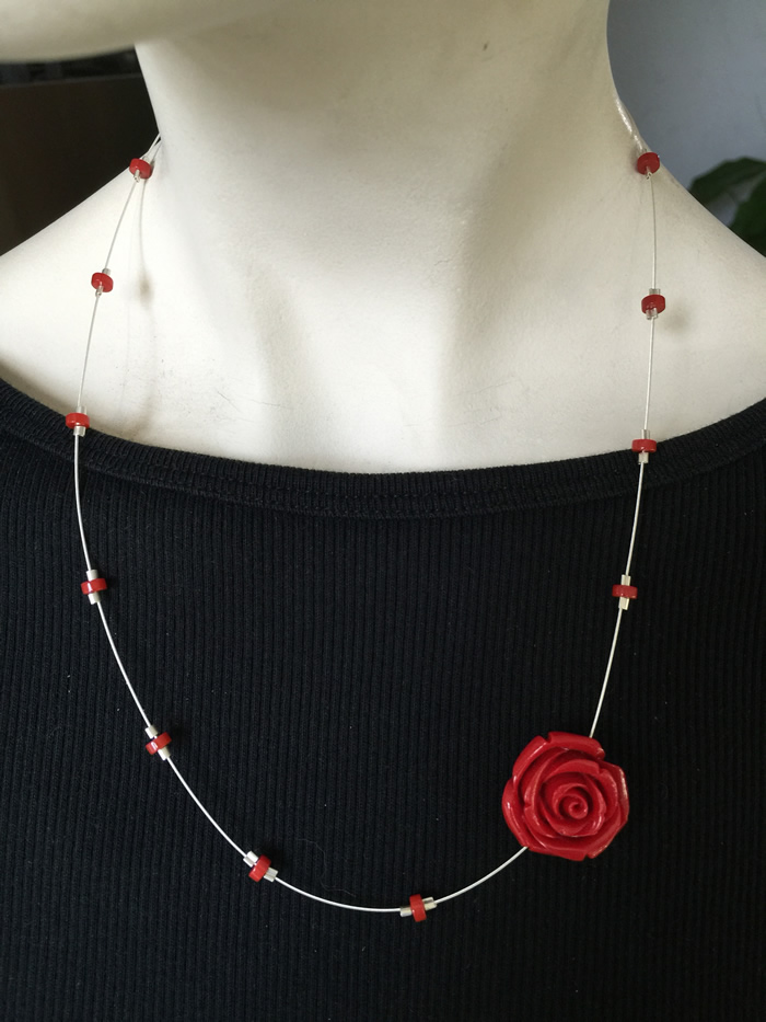 Rose on silver wire Necklace
